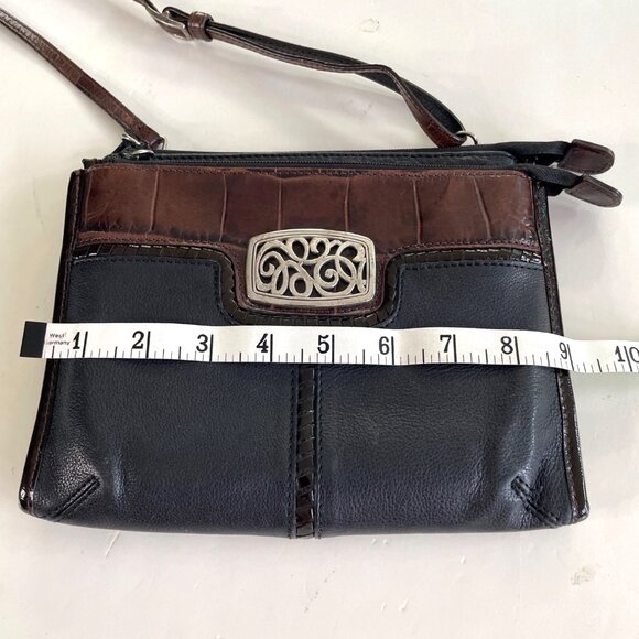 Brighton Black & Brown Leather Crossbody Bag With Adjustable Strap - Picture 6 of 13